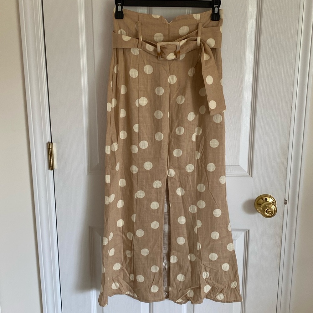 NWT Zara Linen Blend Polka Dot Midi Skirt w/ Slit